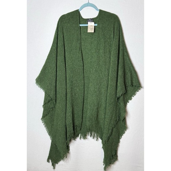 Celtic Kerry Woolen Mills Accessories - Celtic Kerry Woolen Mills Shawl Wrap NEW Ireland Lambswool Green Ruana Poncho
